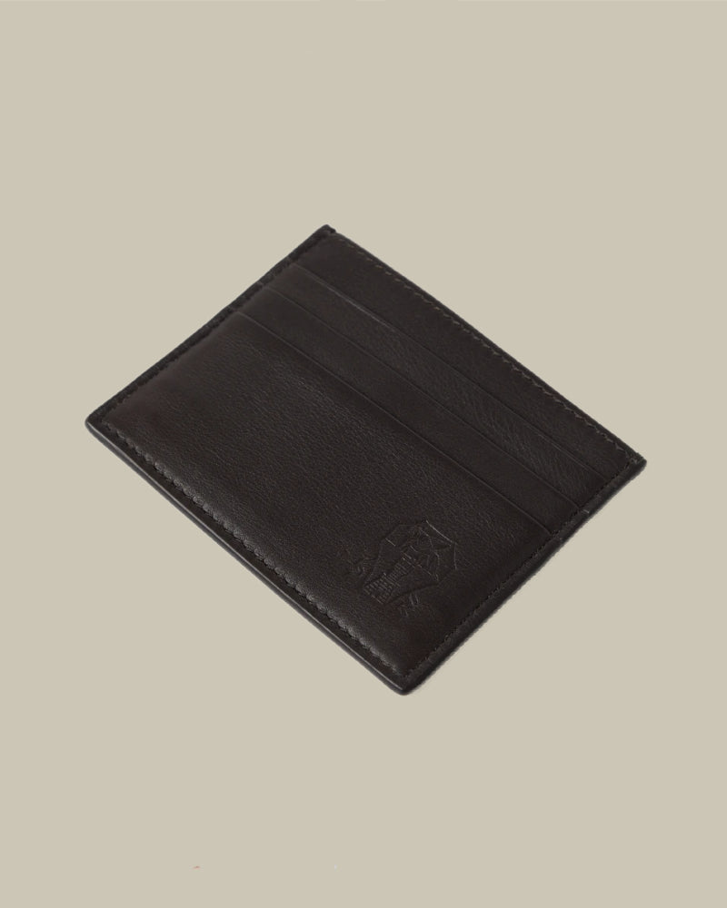 Brown Grain Calfskin Leather Card Holder