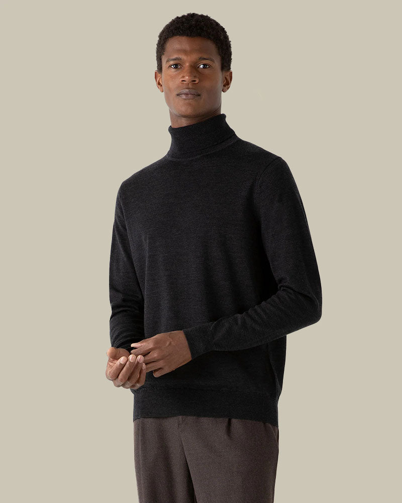 Charcoal Grey Extra Fine Merino Roll Neck