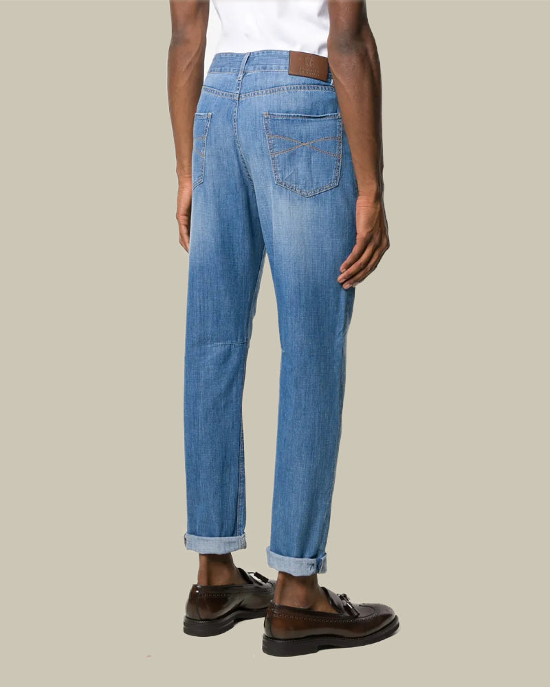 Lightweight Tapered Fit Light Blue Denim Jeans
