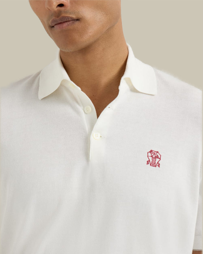 Ivory Cotton Logo Embroidered Polo Shirt
