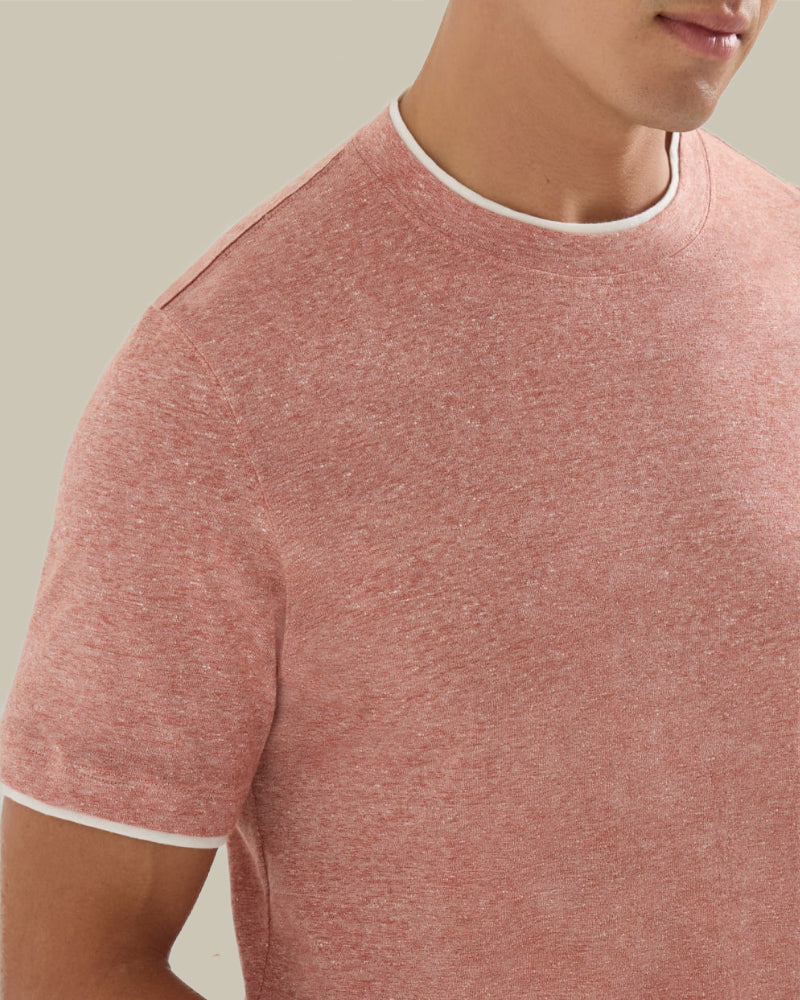 Linen Blend Rust Crew Neck T Shirt