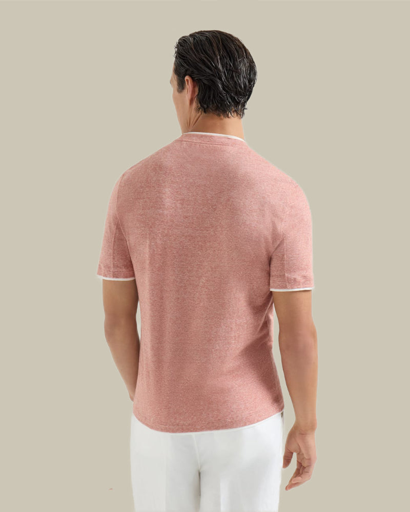 Linen Blend Rust Crew Neck T Shirt