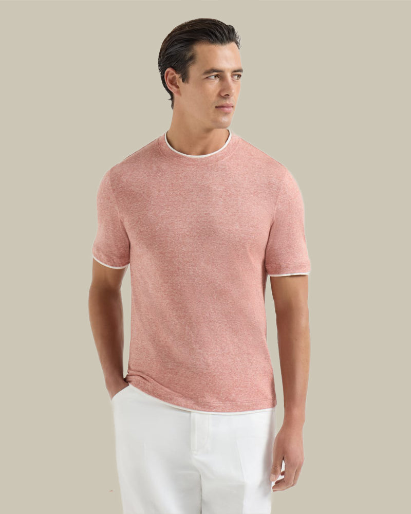 Linen Blend Rust Crew Neck T Shirt