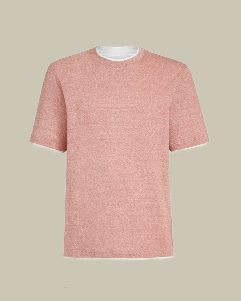 Linen Blend Rust Crew Neck T Shirt