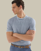 Linen Blend Blue Crew Neck T Shirt