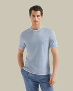 Linen Blend Blue Crew Neck T Shirt