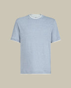 Linen Blend Blue Crew Neck T Shirt