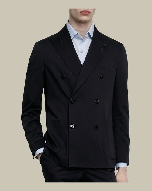 Black Double Breasted Cotton Suit
