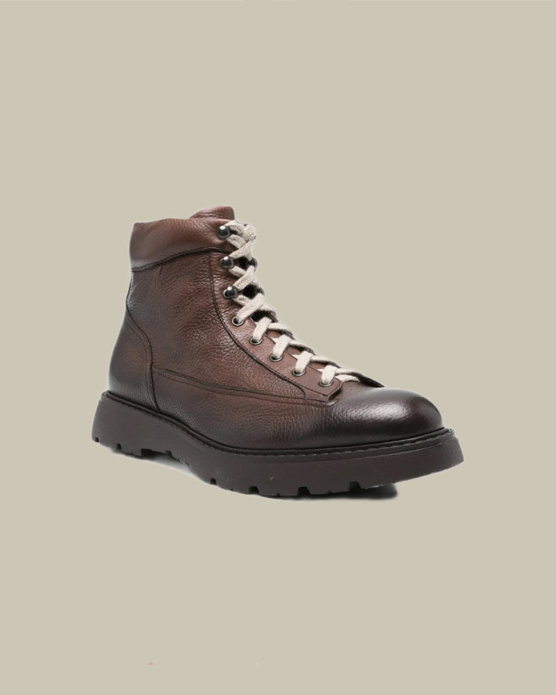 Brown Soft Grain Leather Laced Ankle Boot