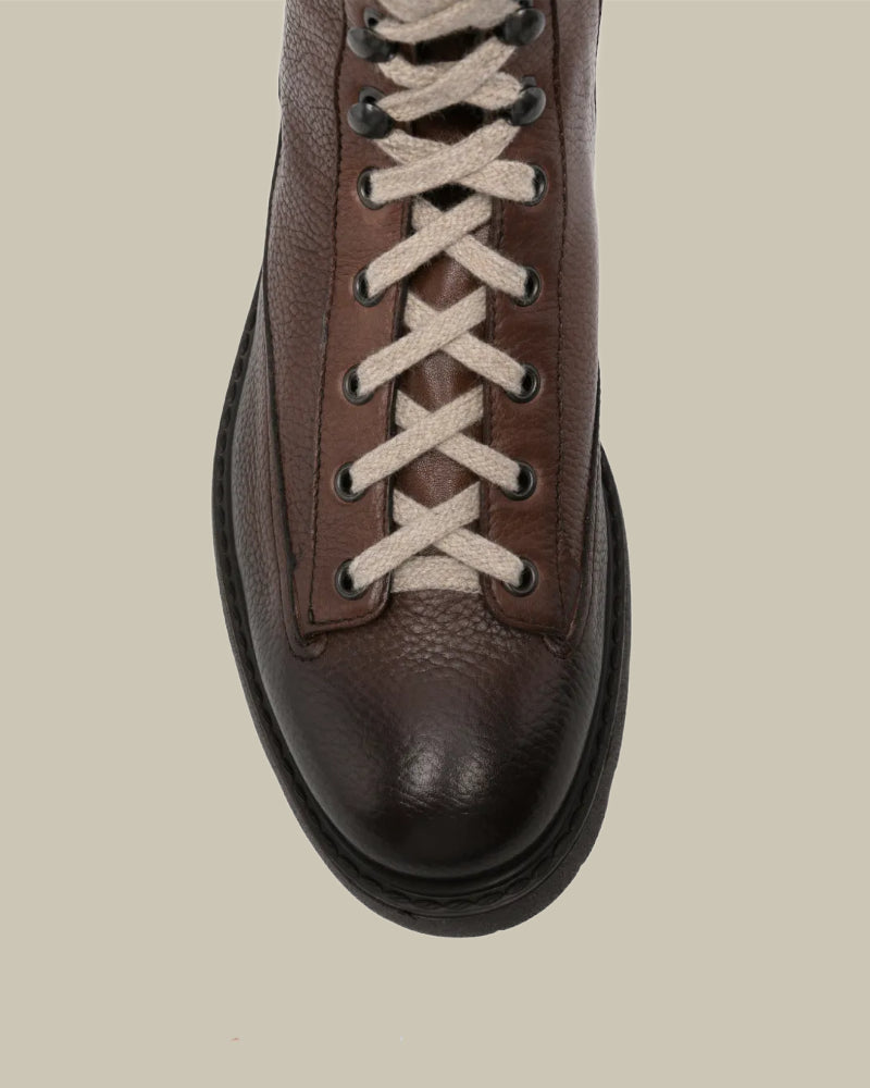 Brown Soft Grain Leather Laced Ankle Boot