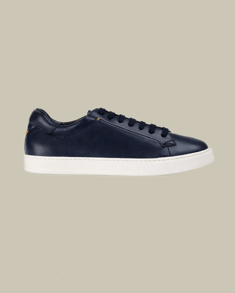 Navy Calf Skin Cupsole Sneaker