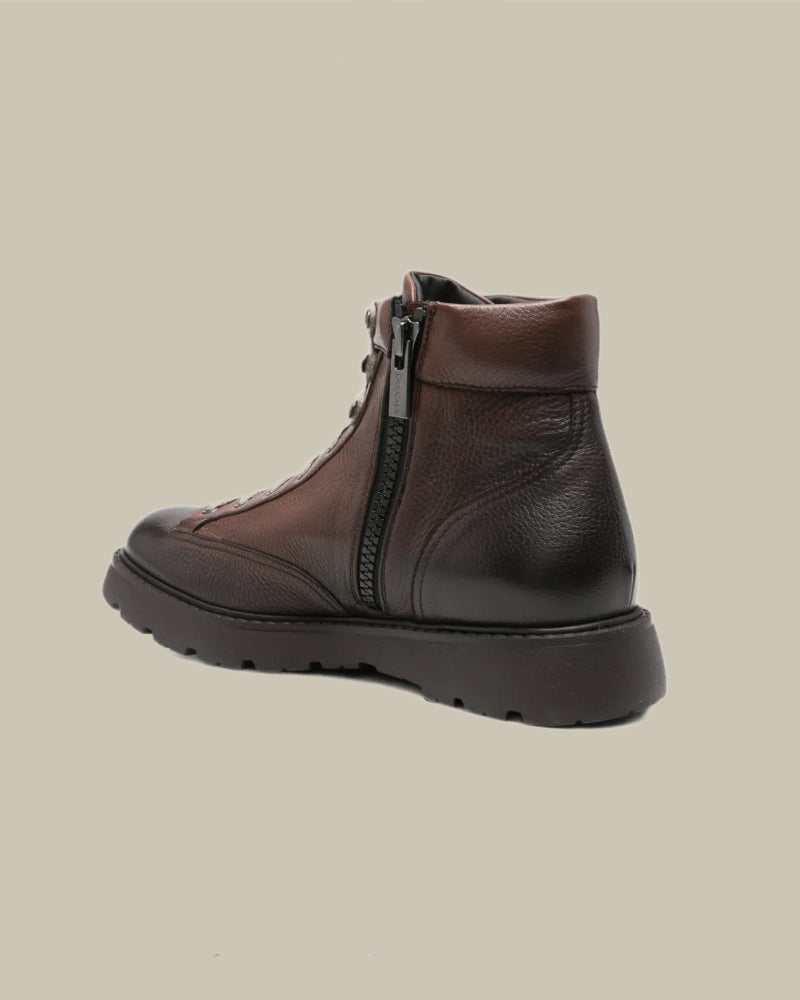 Brown Soft Grain Leather Laced Ankle Boot