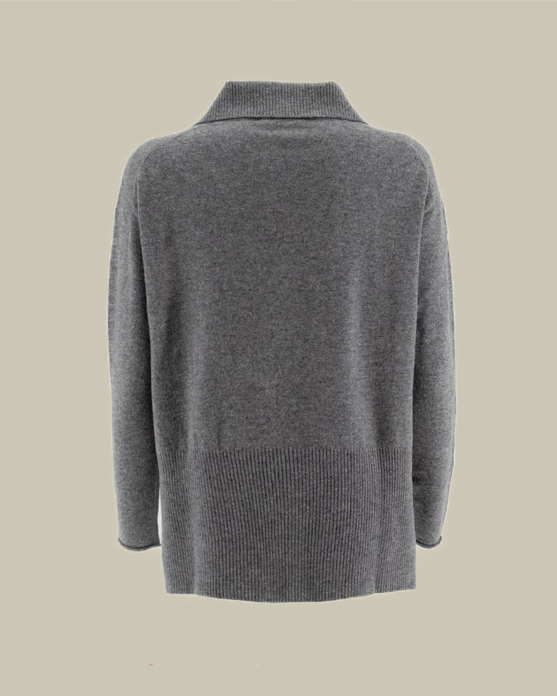 Long Sleeve Knitted Grey Cashmere Polo