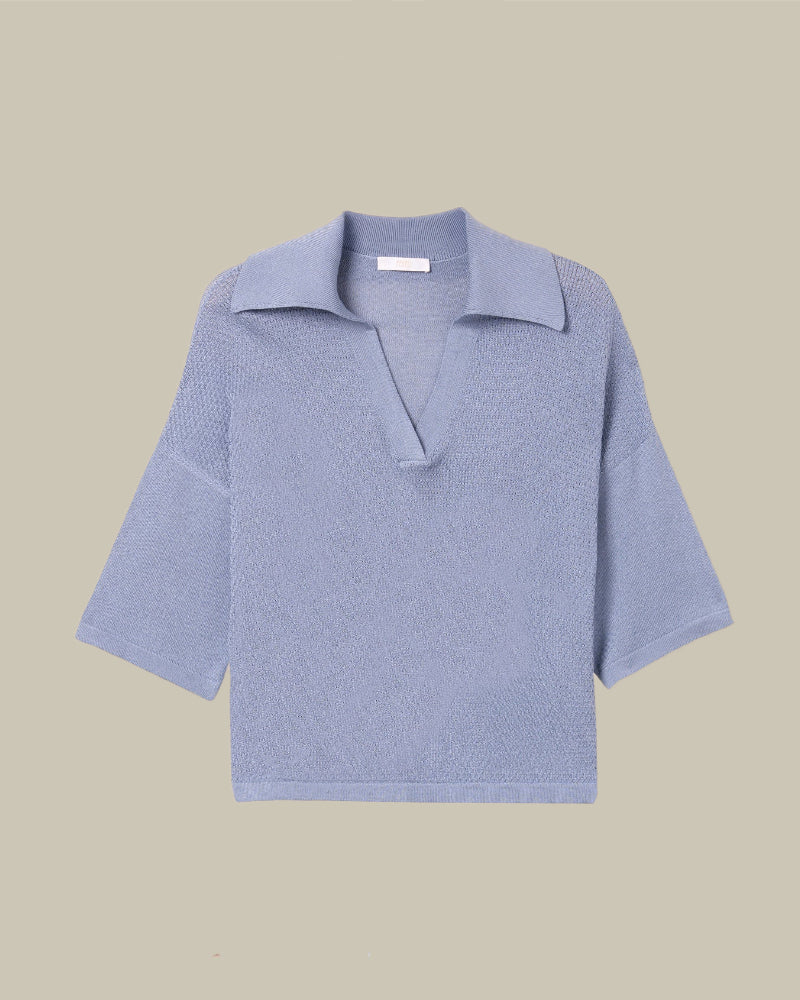 Asteria Lunar Mid Blue Cotton Blend Polo