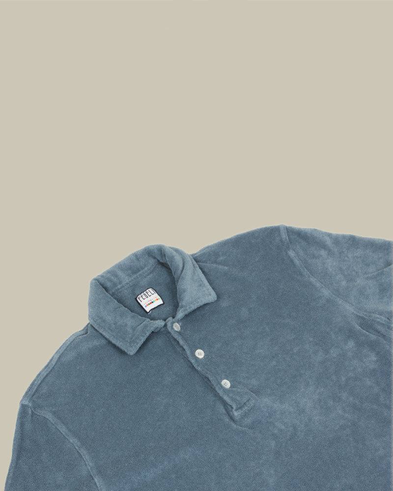 Cotton Terry Towelling Sky Blue Polo Shirt