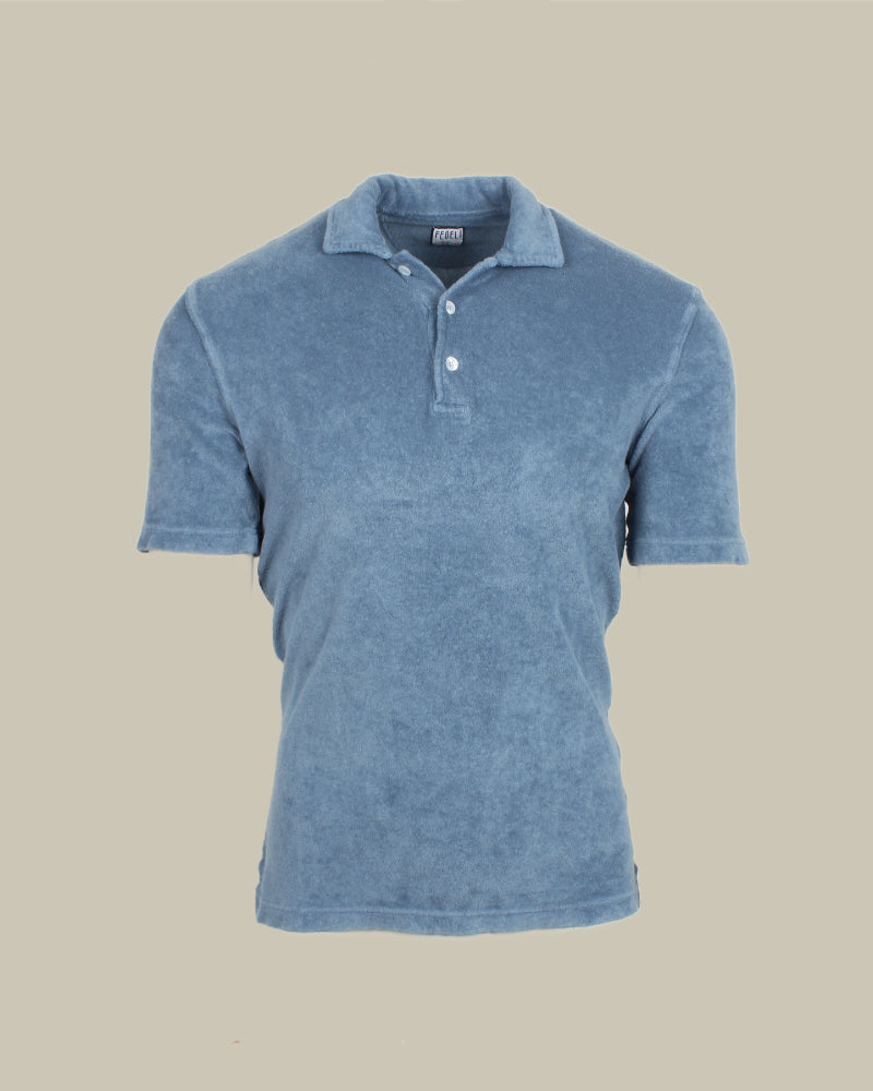 Cotton Terry Towelling Sky Blue Polo Shirt