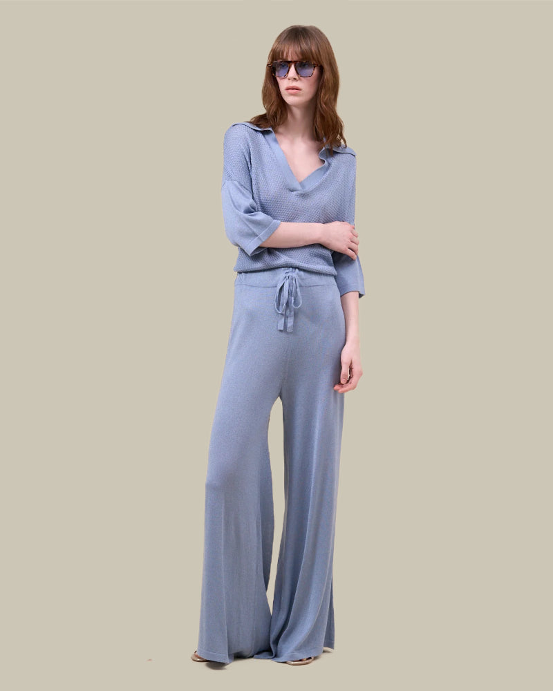 Esperide Lunar Mid Blue Cotton Blend Pants