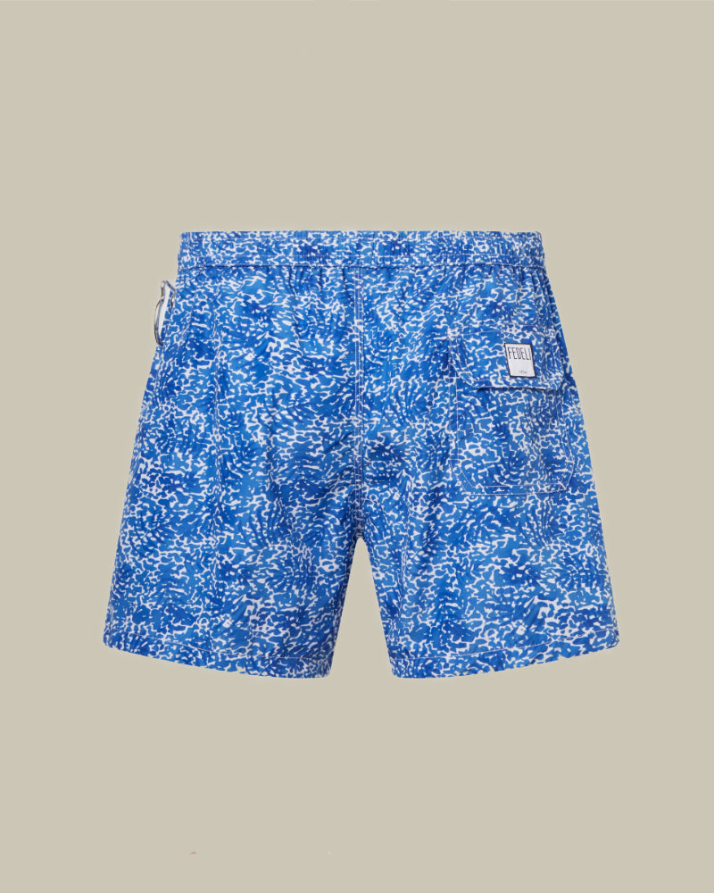 Blue & White Palm Leaf Pattern Madeira Airstop Swim Short