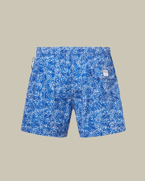 Blue & White Palm Leaf Pattern Madeira Airstop Swim Short