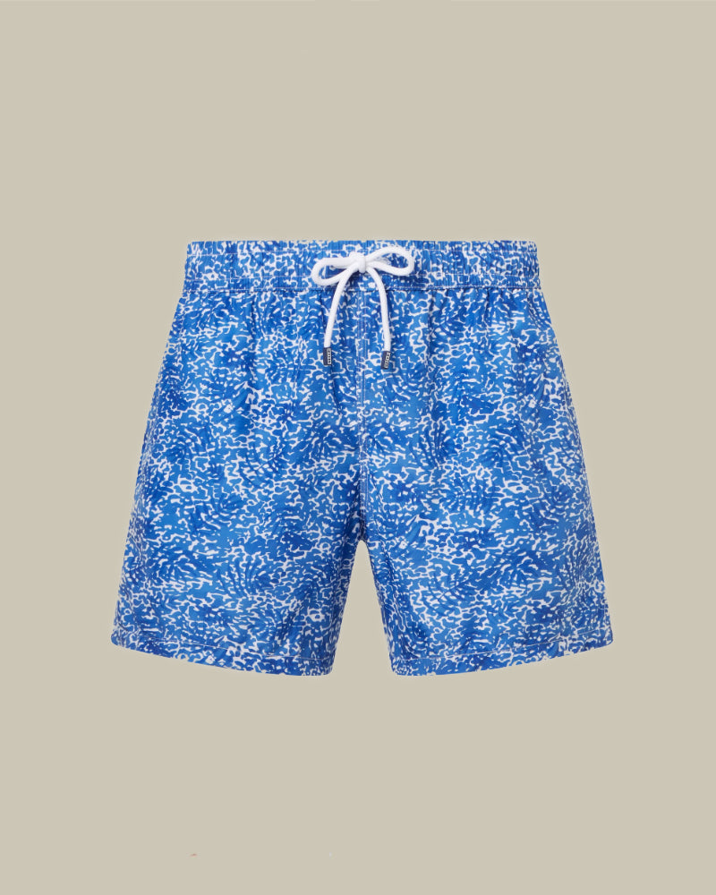 Blue & White Palm Leaf Pattern Madeira Airstop Swim Short