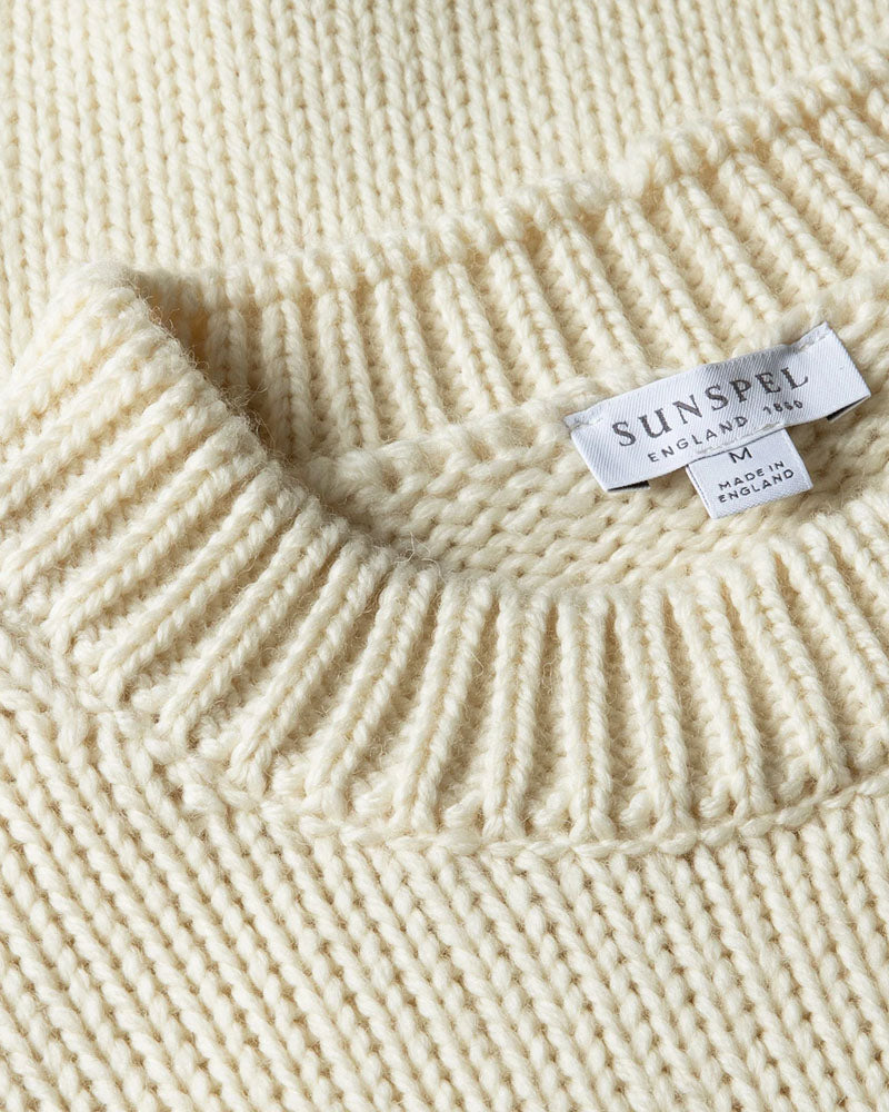 Ecru Fisherman Mock Neck Cable Knit