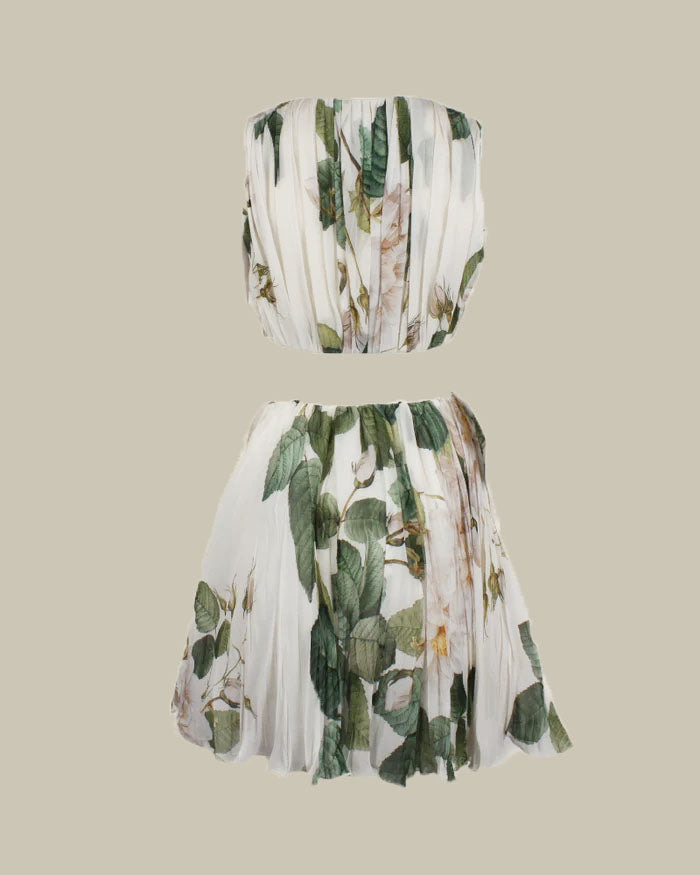 Floral Print Pleated Two Piece