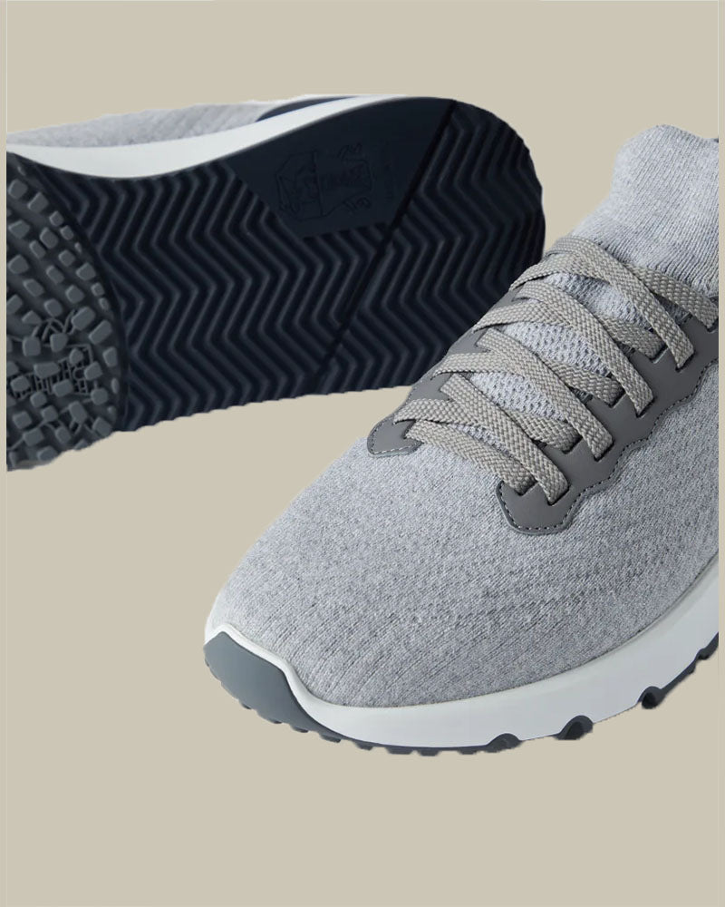 Cotton Knit Semi Polished Calfskin Runner Grey