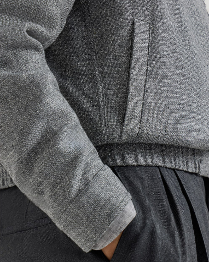 Grey Silk, Linen & Wool Hopsack Blouson