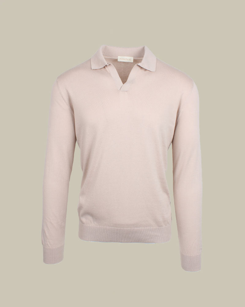 Suvin Cotton Long Sleeve Skipper Polo Beige