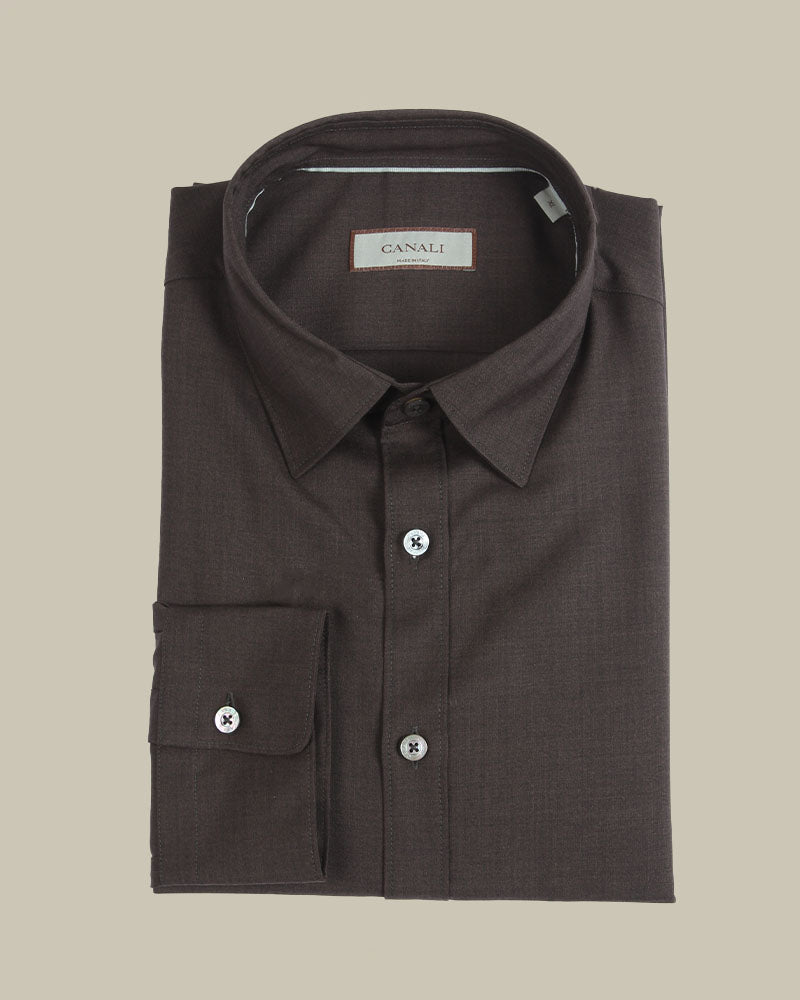 Brown Melange Regular Fit Stretch Wool Shirt