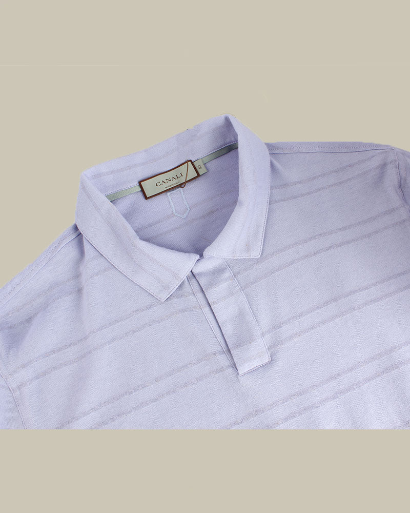 Lavender Striped Cotton & Linen Polo