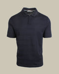 Navy Striped Cotton & Linen Polo