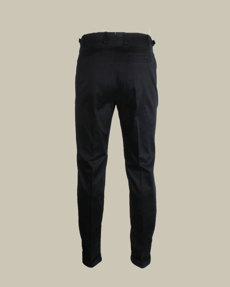 Navy Stretch Cotton 1 Pleat Chino With Side Adjusters