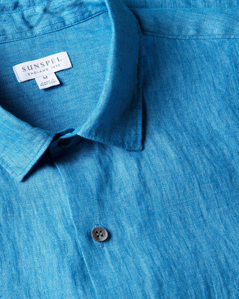Short Sleeve Linen Shirt Cool Blue