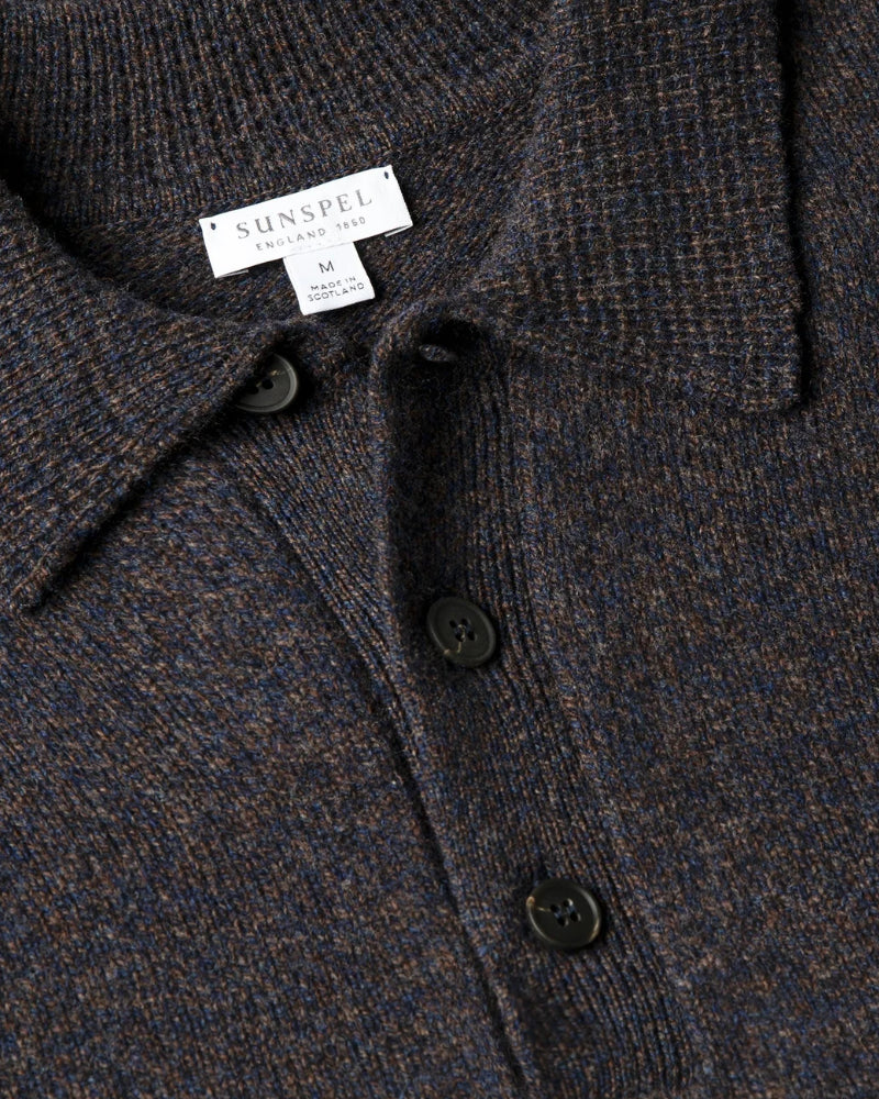 Lambswool Knitted Polo Shirt Midnight Navy Twist