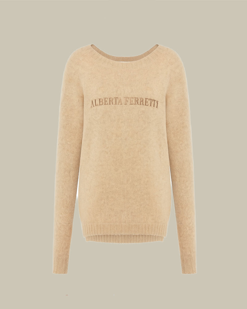 Beige Logo Cashmere Sweater