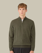 Khaki Cashmere Half Zip Jumper
