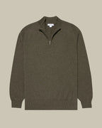 Khaki Cashmere Half Zip Jumper