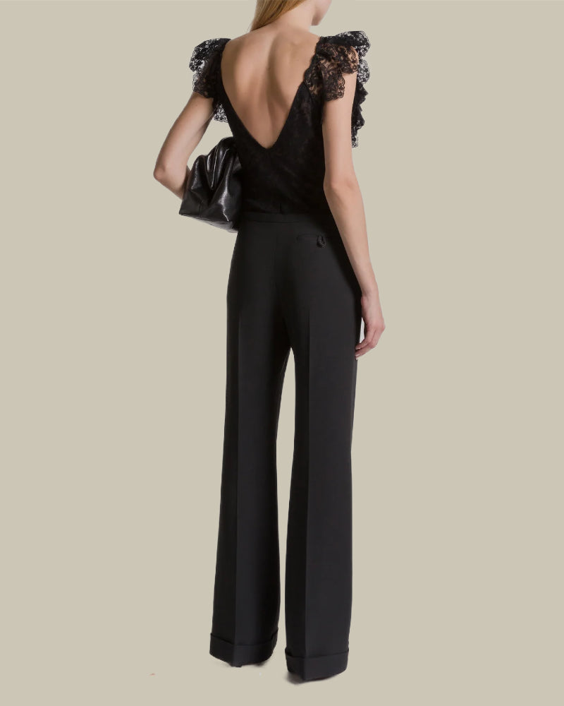 Ruffled Sleeves Wool Lace Body