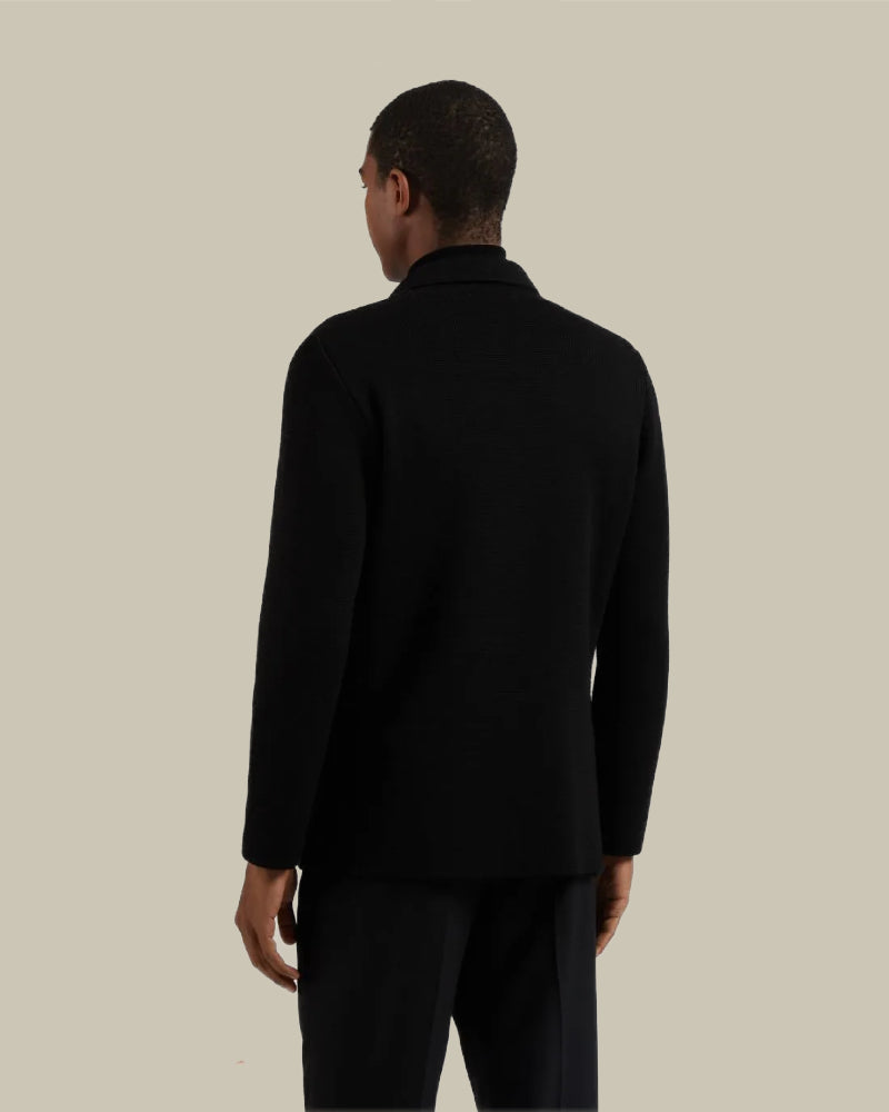 Black Double Breasted Wool Peacoat