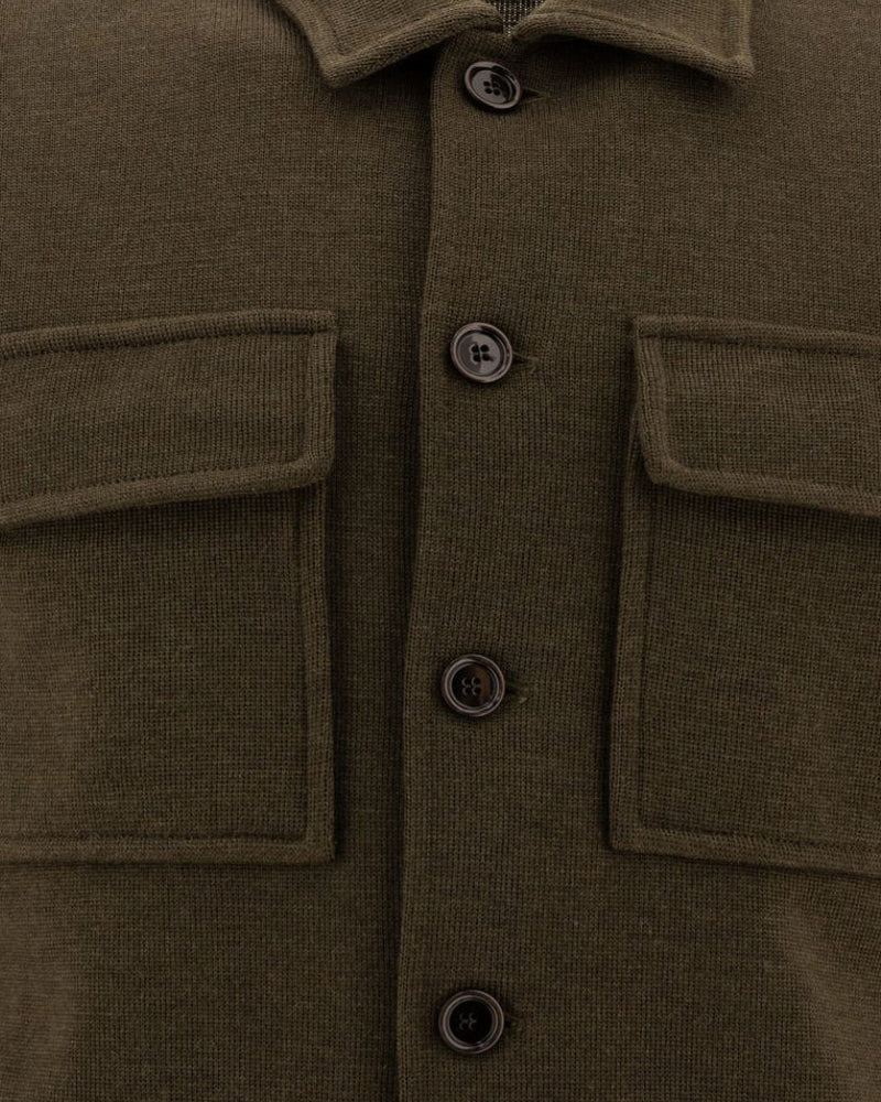 Virgin Wool Knitted Overshirt Khaki