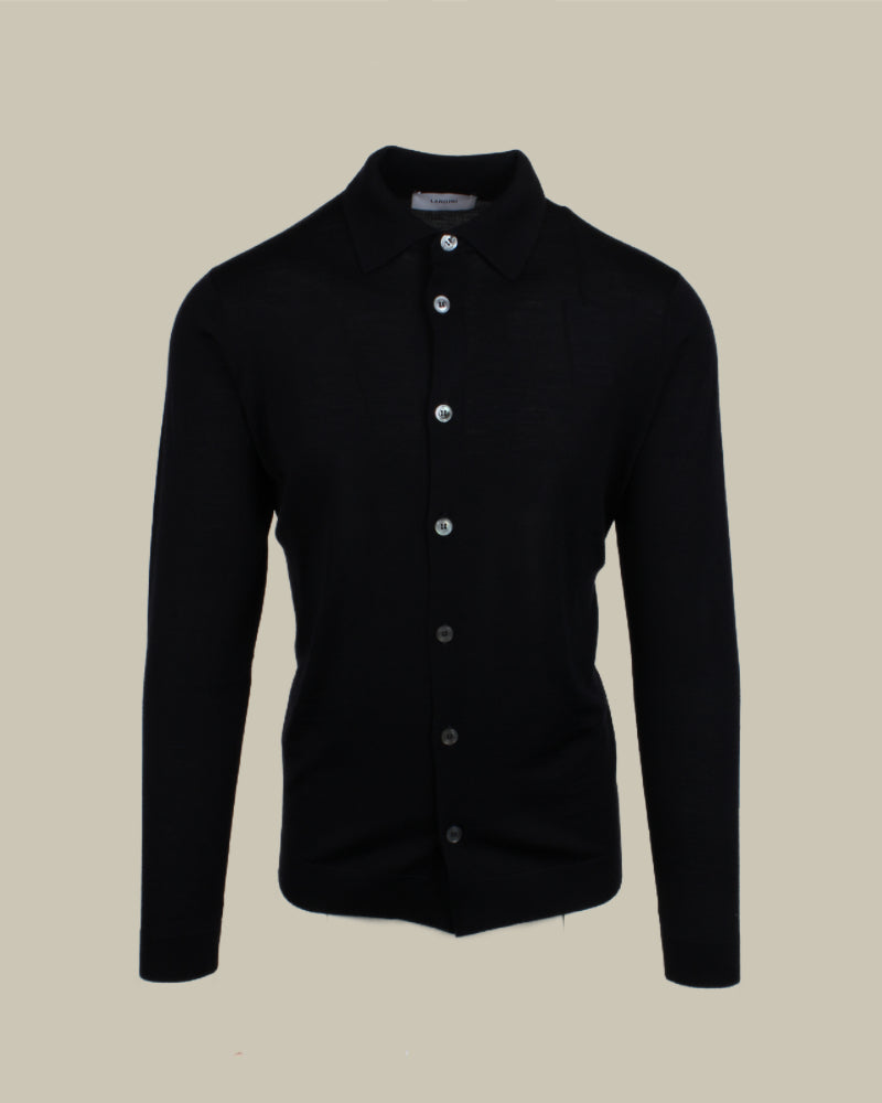 Navy Virgin Wool Knitted Shirt