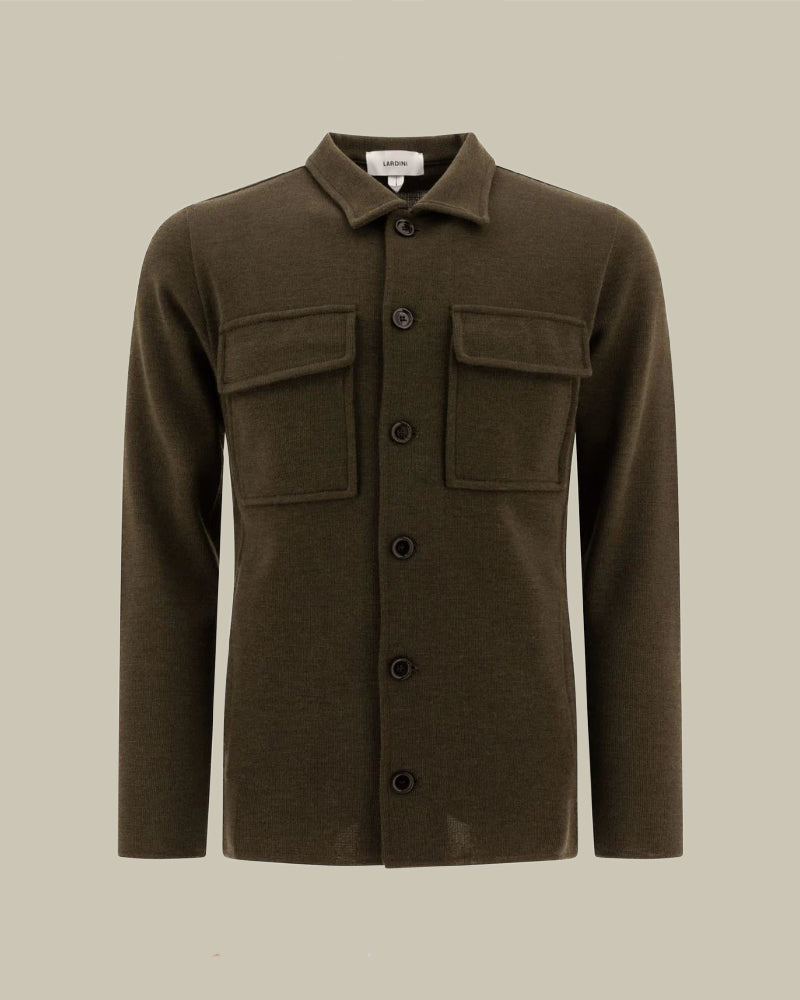 Virgin Wool Knitted Overshirt Khaki