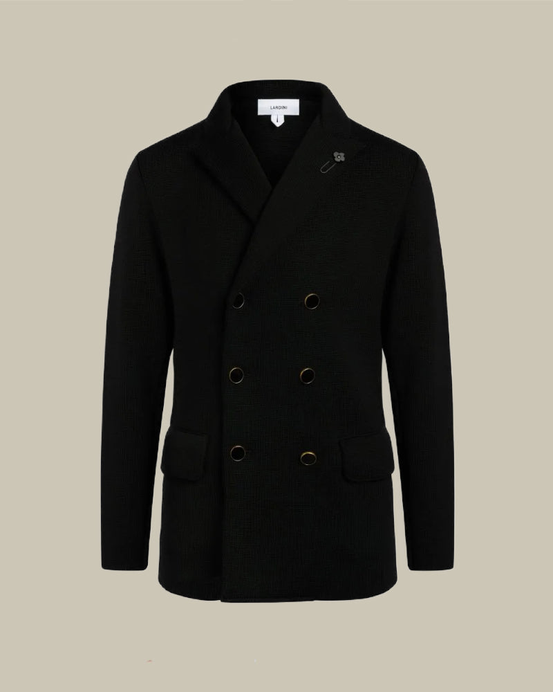 Black Double Breasted Wool Peacoat