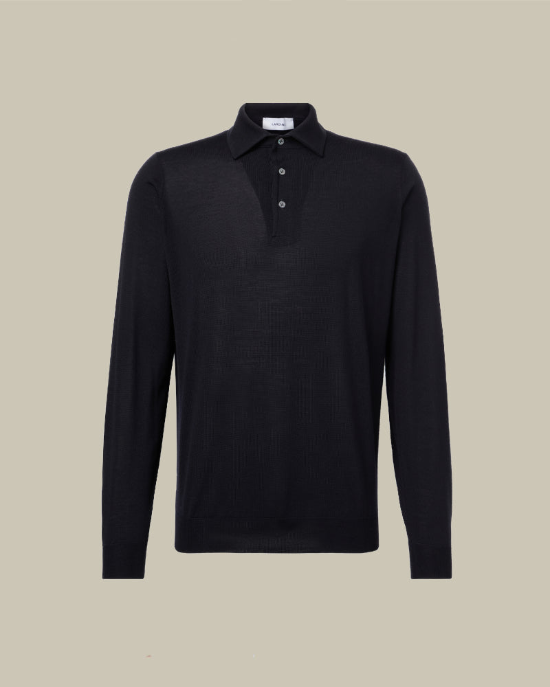 Black Long Sleeve Virgin Wool Polo