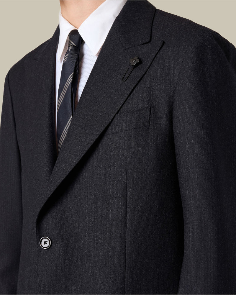 Charcoal Peak Lapel Pinstripe Suit