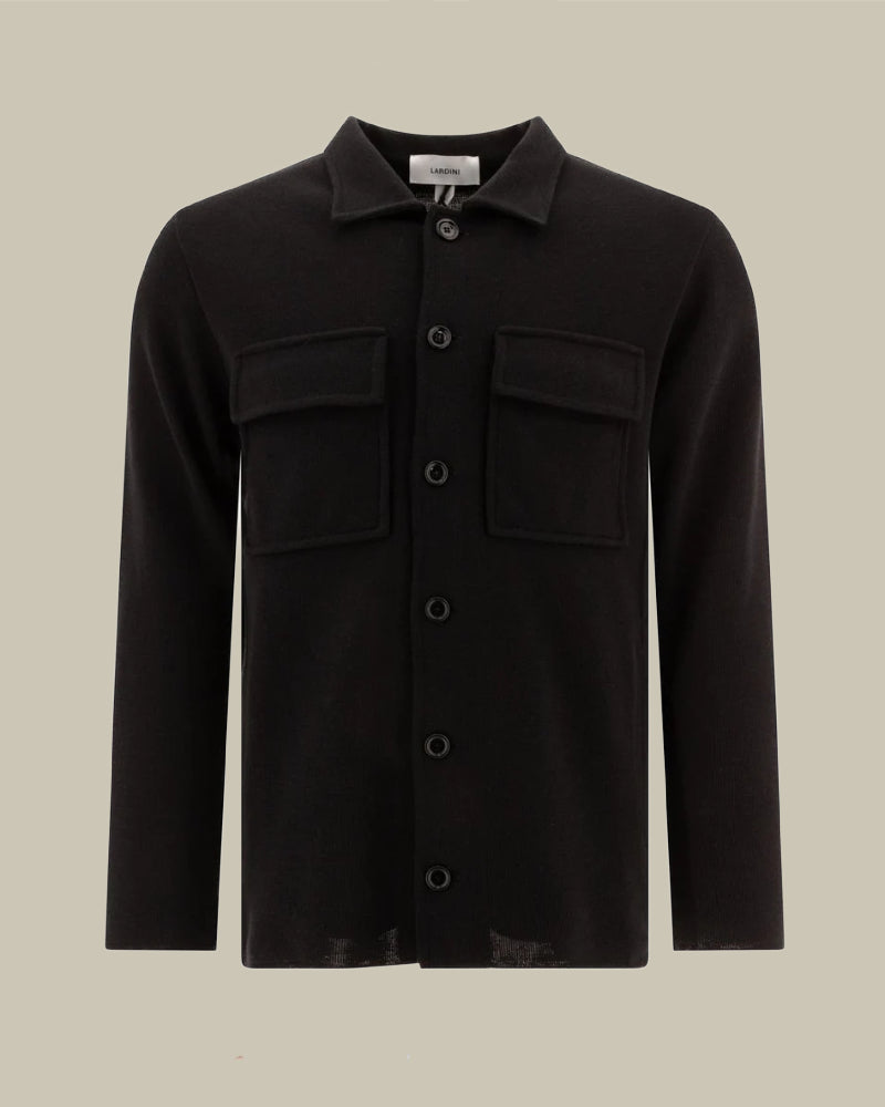 Virgin Wool Knitted Overshirt Black