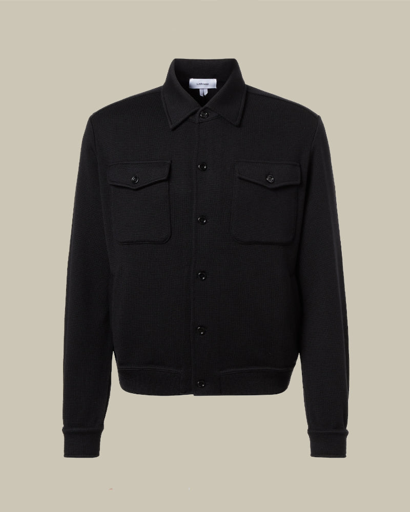 Black Virgin Wool Knitted Buttoned Overshirt