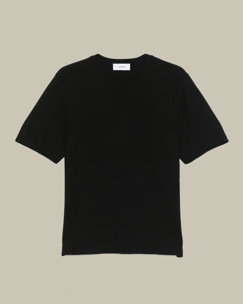 Black Cotton Silk Short Sleeve T Shirt