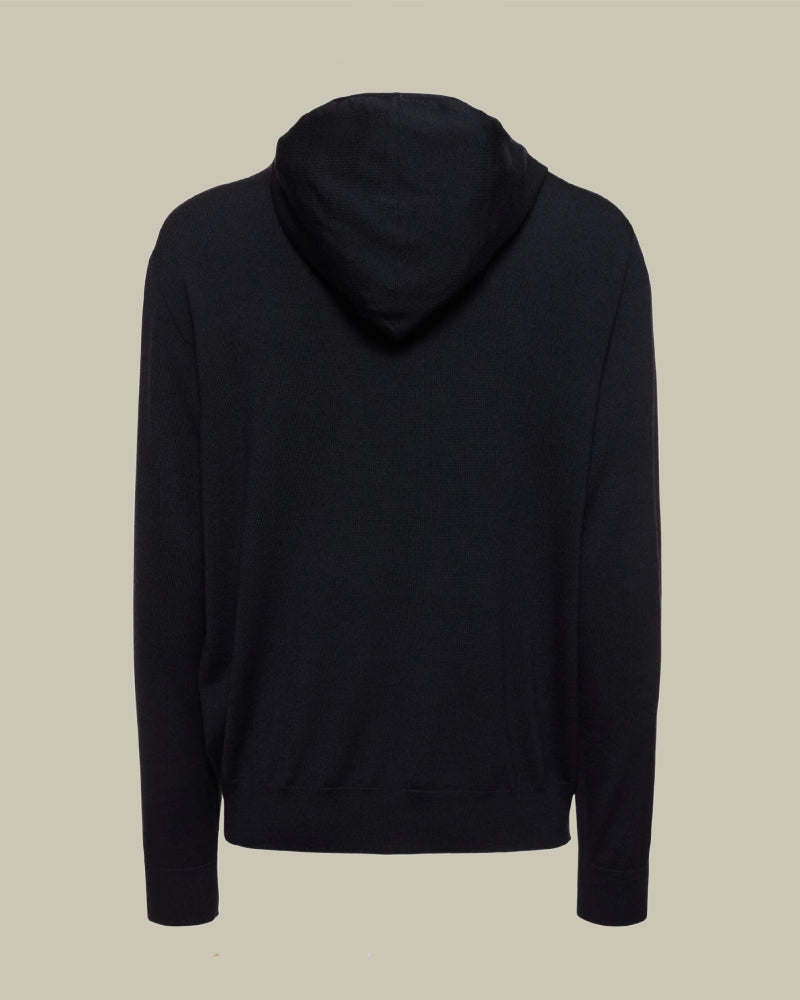 Black Cotton Knit Pullover Hoodie